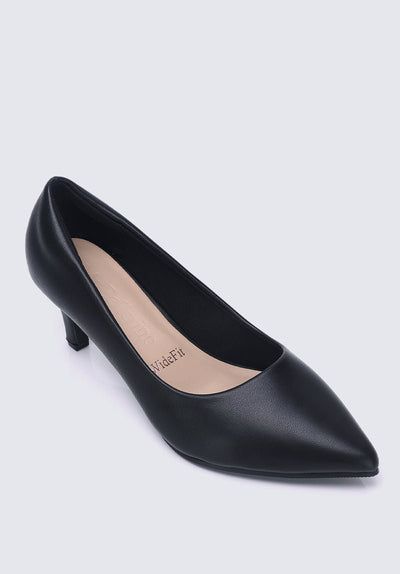Alvina Wide Feet Comfy Heels In BlackShoes - myballerine