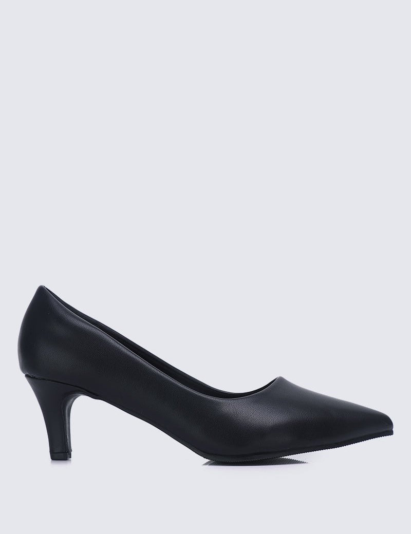 Alvina Wide Feet Comfy Heels In BlackShoes - myballerine