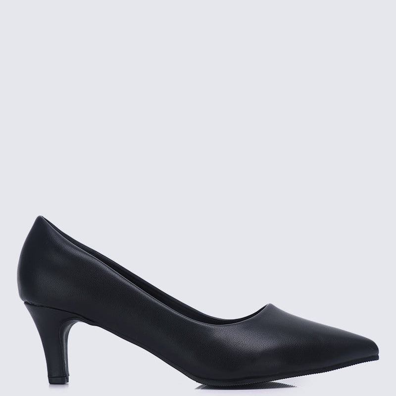 Alvina Wide Feet Comfy Heels In BlackShoes - myballerine