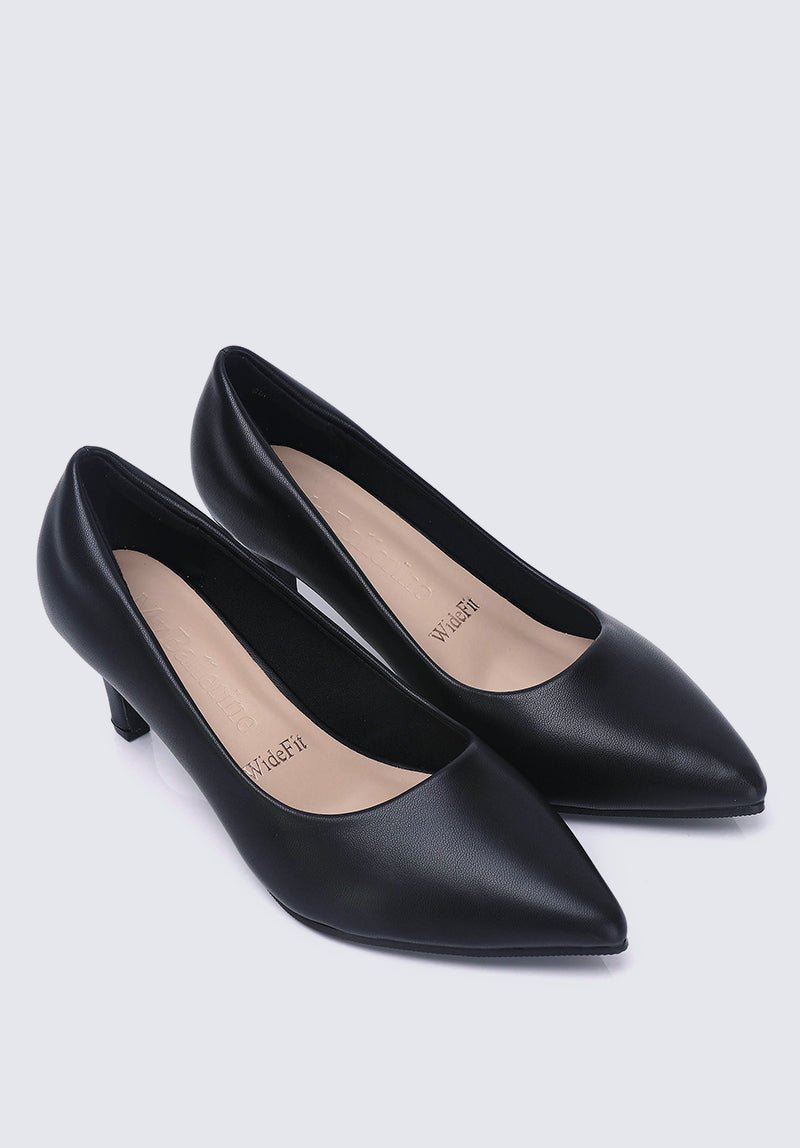 Alvina Wide Feet Comfy Heels In BlackShoes - myballerine