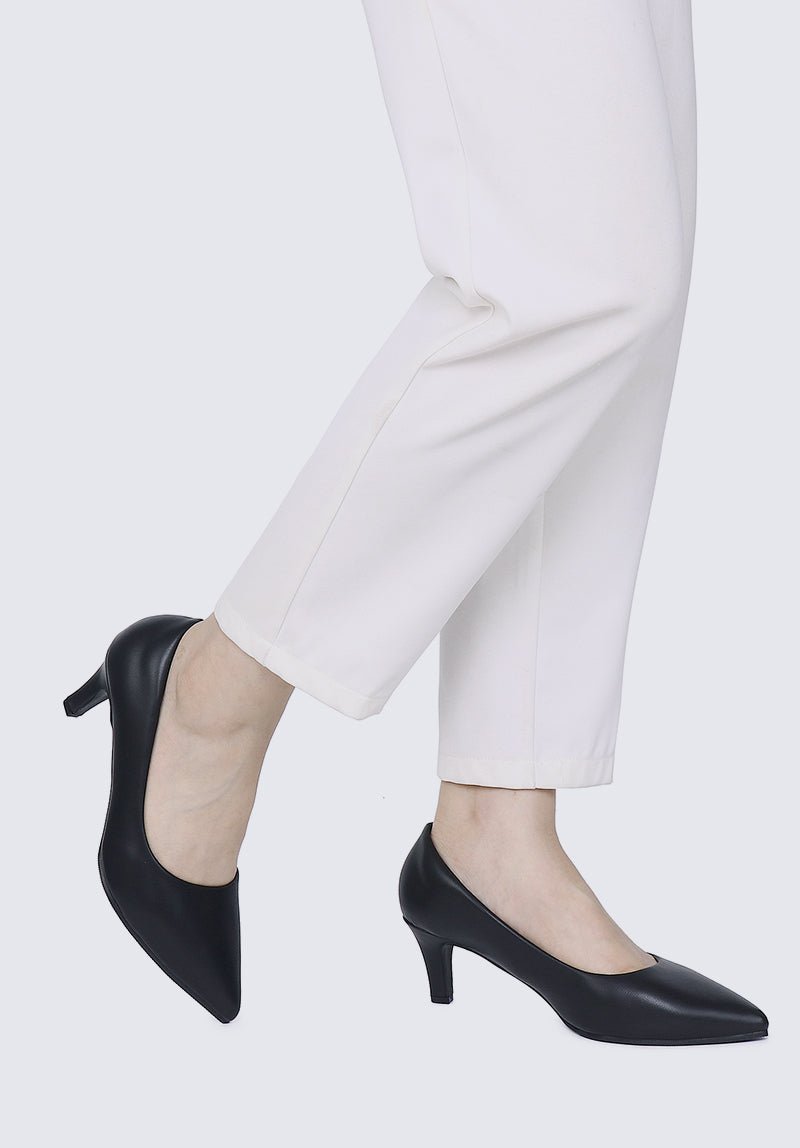 Alvina Wide Feet Comfy Heels In BlackShoes - myballerine