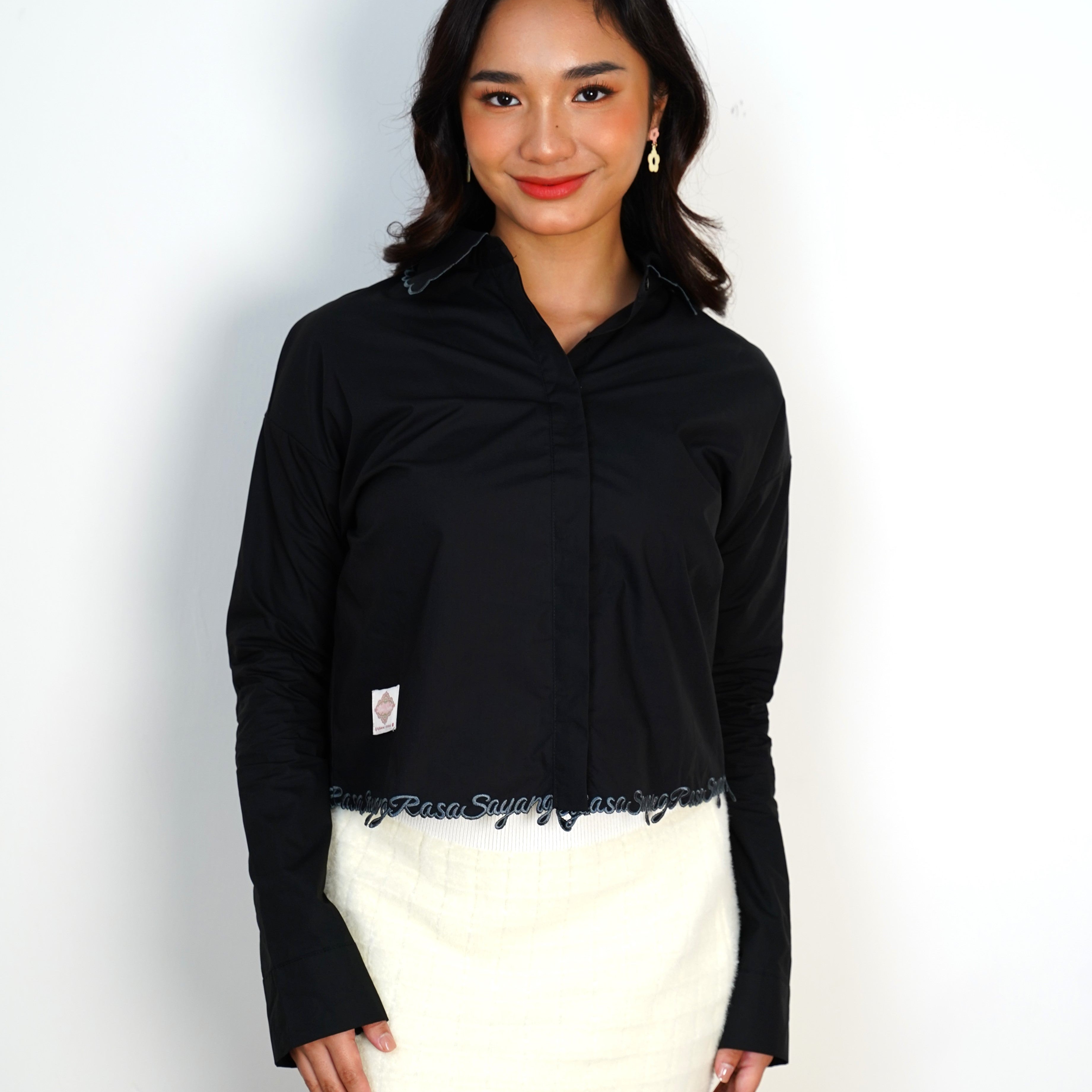 I Feel Love Collar Shirt Top In Black - myballerine