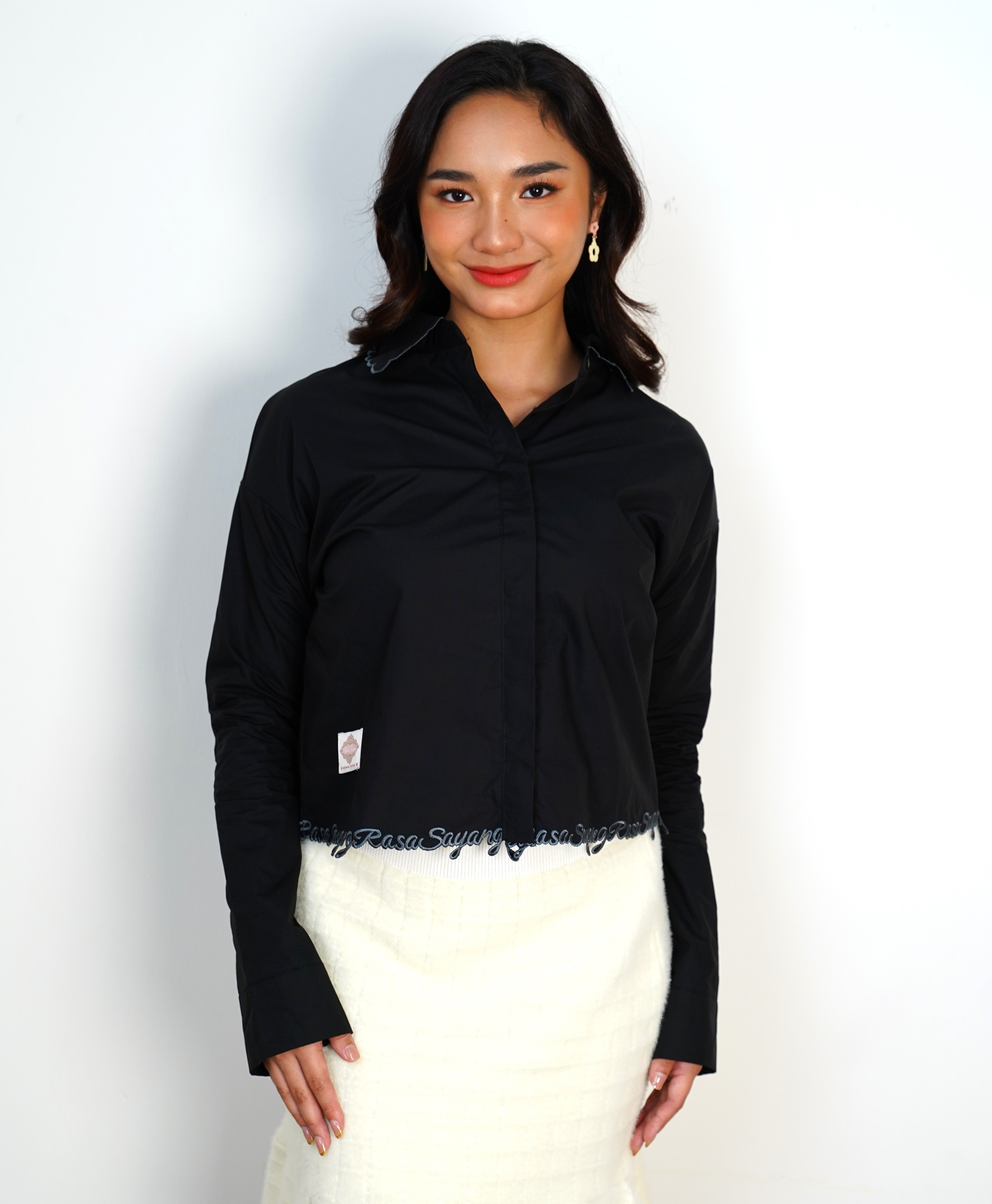 I Feel Love Collar Shirt Top In Black - myballerine