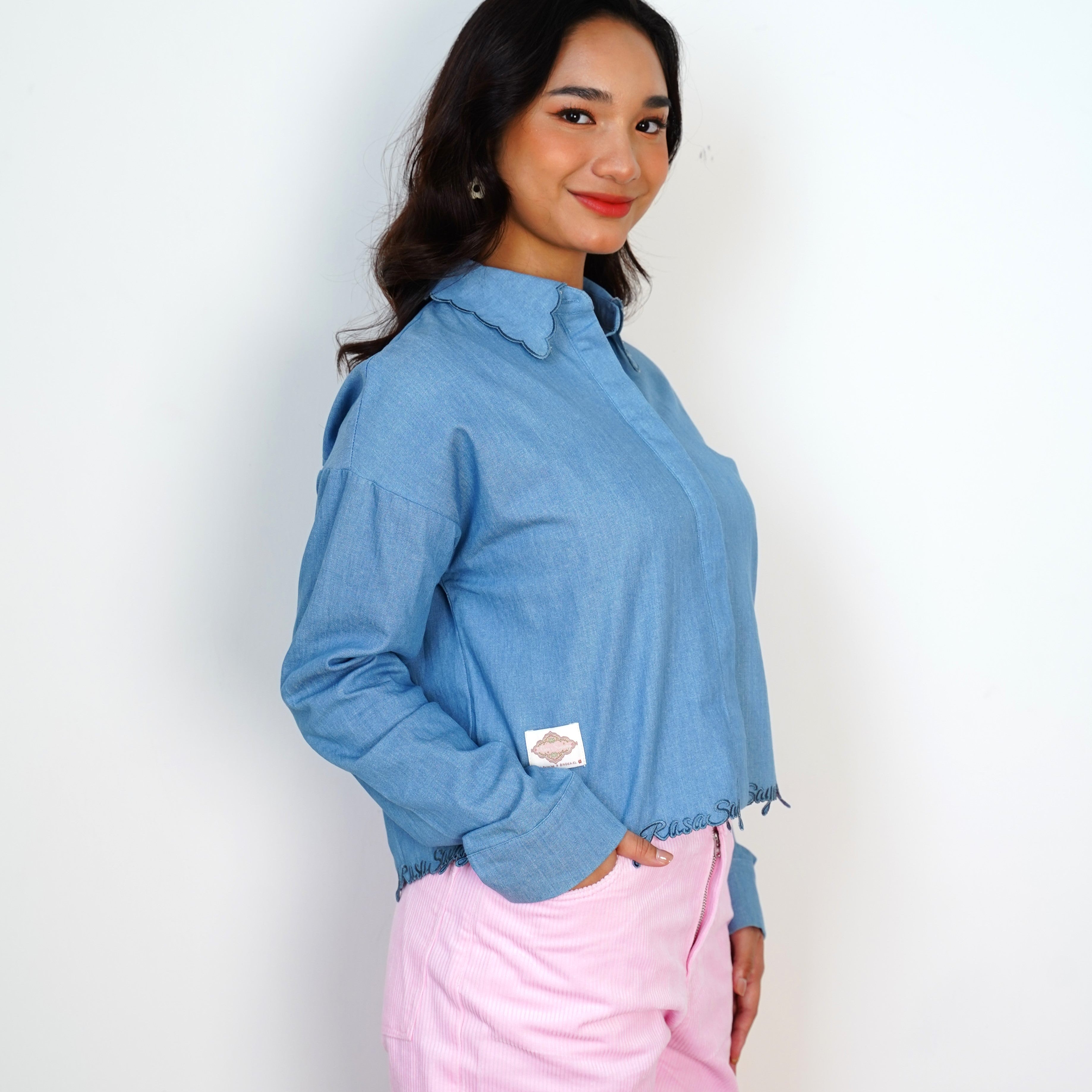 I Feel Love Collar Shirt Top In Denim - myballerine