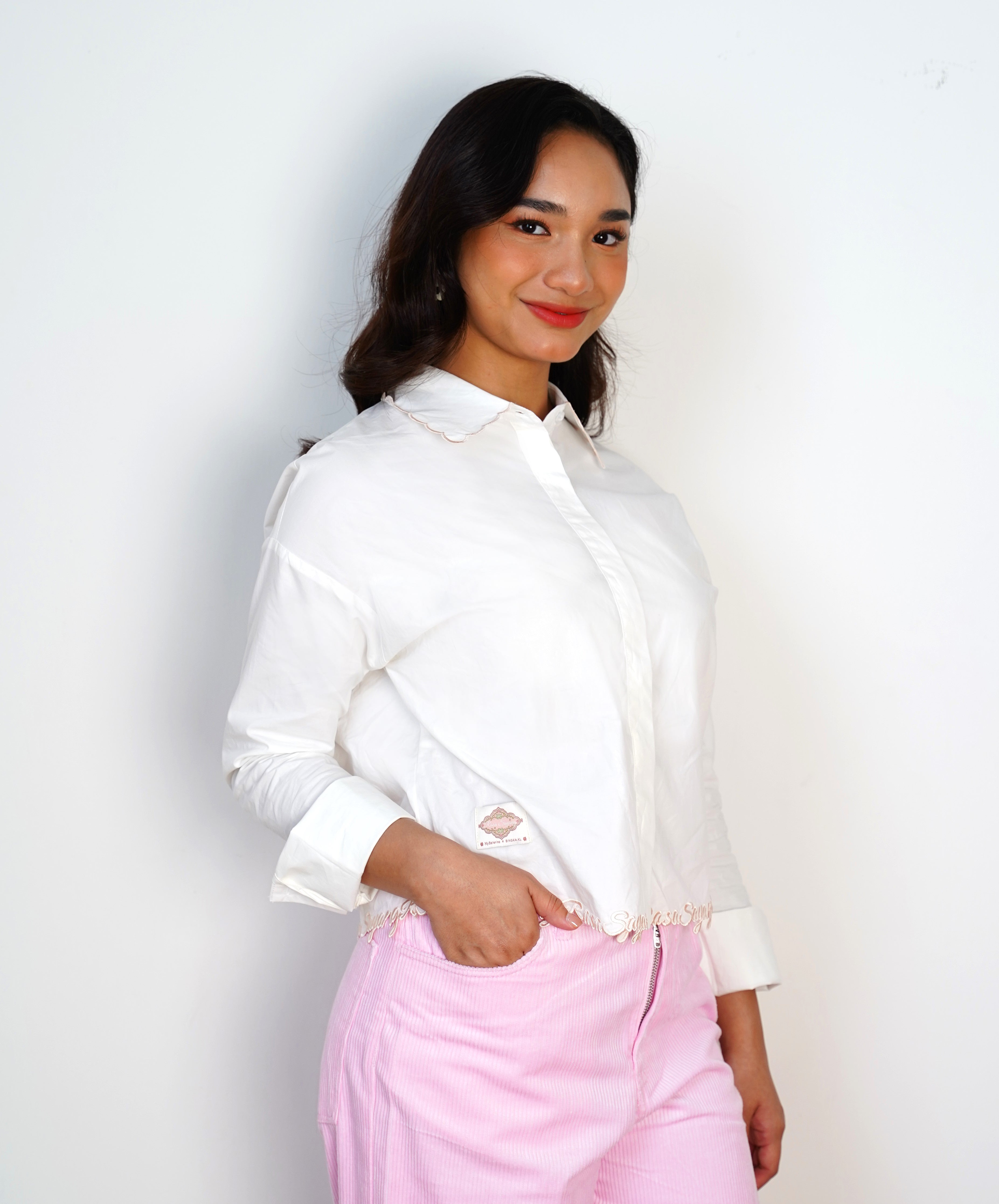 I Feel Love Collar Shirt Top In Off White - myballerine