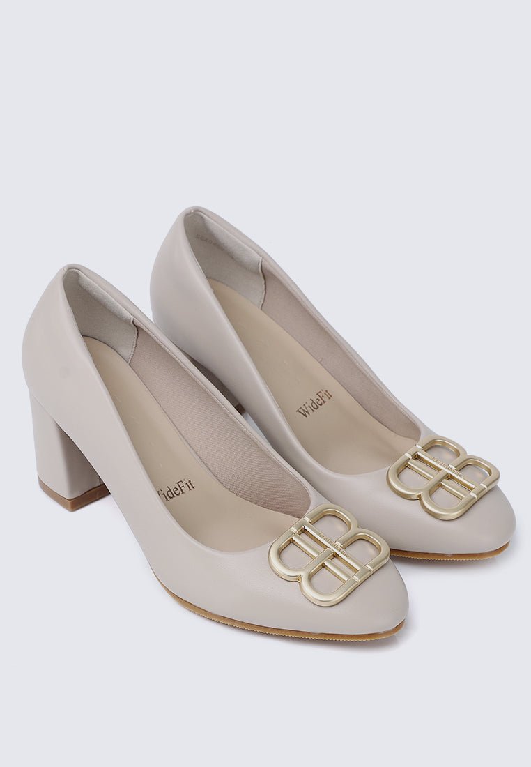 Vanessa Wide Feet Comfy Heels In AlmondShoes - myballerine