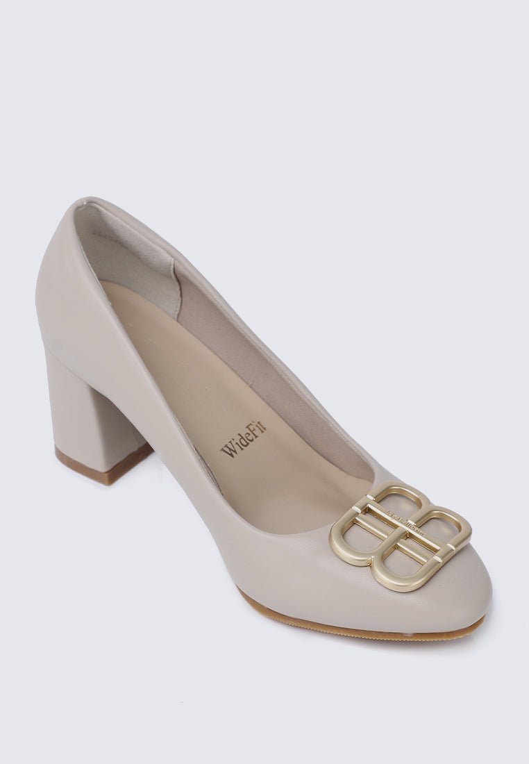 Vanessa Wide Feet Comfy Heels In AlmondShoes - myballerine