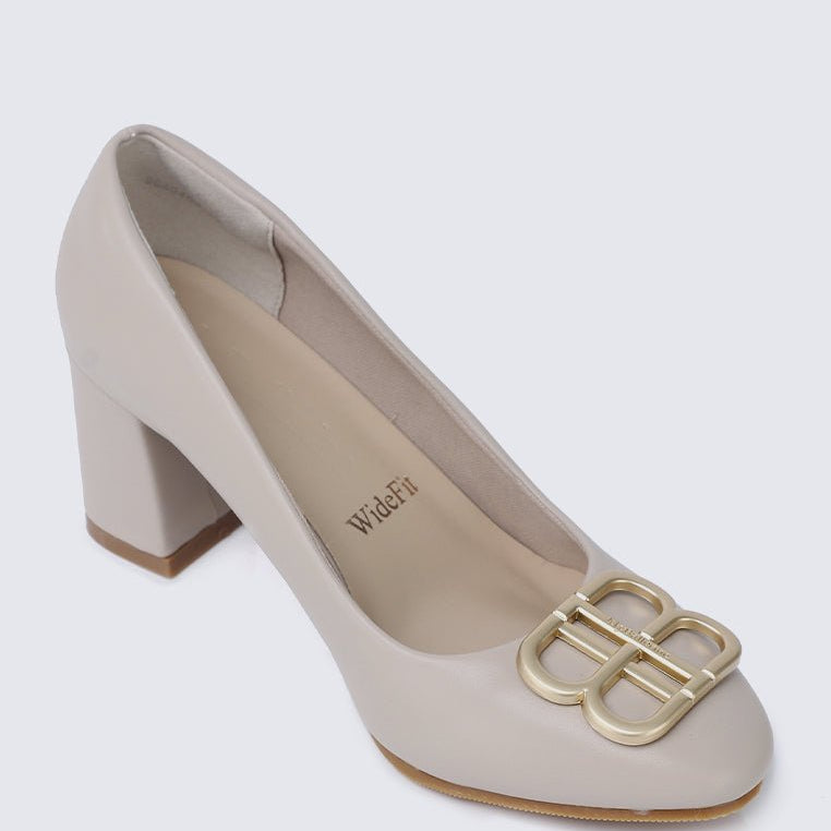 Vanessa Wide Feet Comfy Heels In AlmondShoes - myballerine