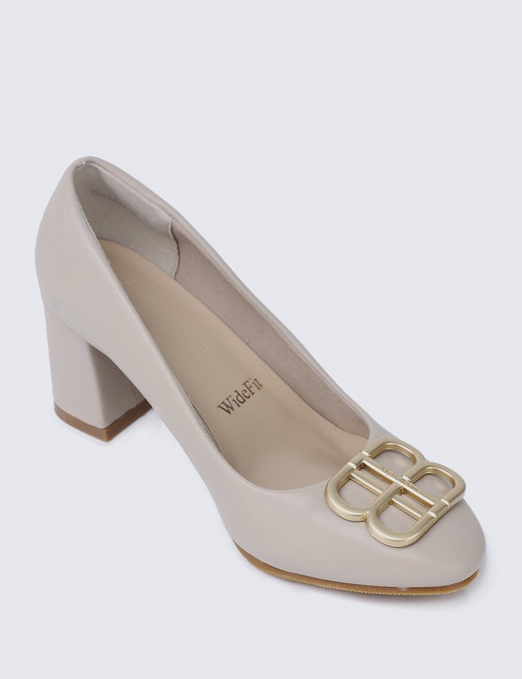 Vanessa Wide Feet Comfy Heels In AlmondShoes - myballerine