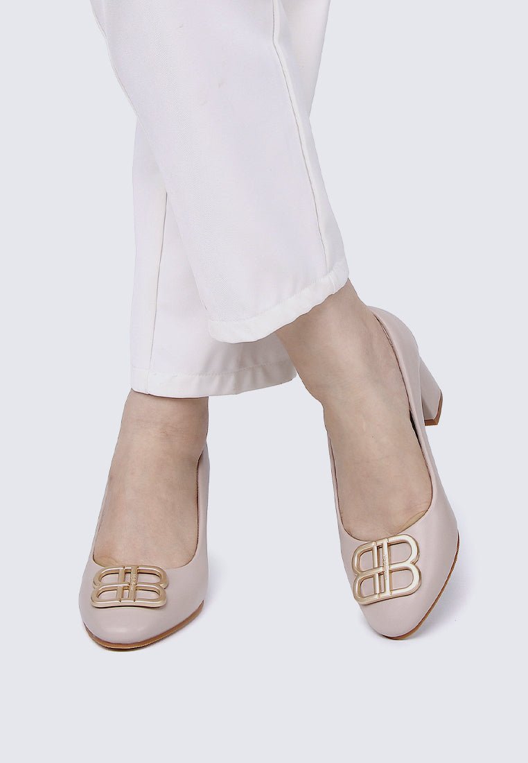 Vanessa Wide Feet Comfy Heels In AlmondShoes - myballerine