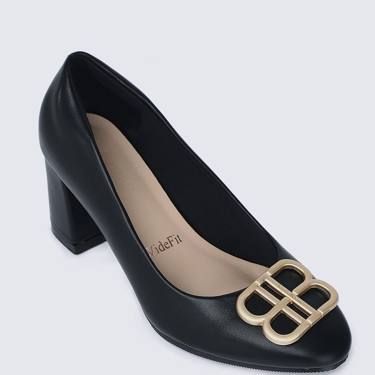 Vanessa Wide Feet Comfy Heels In BlackShoes - myballerine