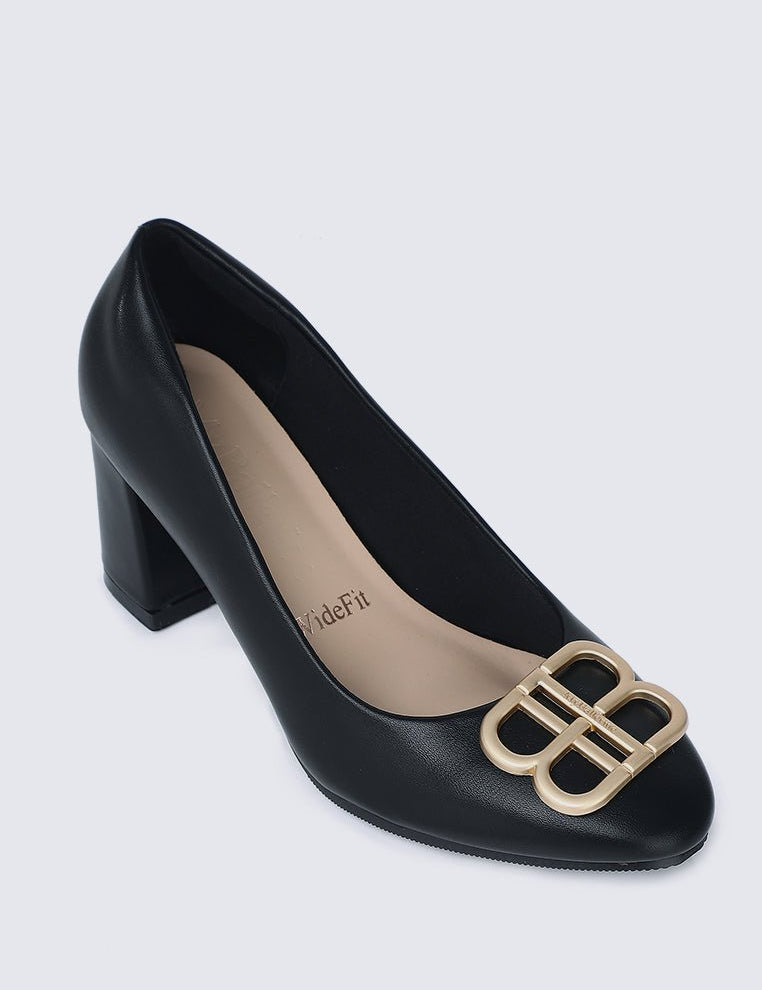 Vanessa Wide Feet Comfy Heels In BlackShoes - myballerine