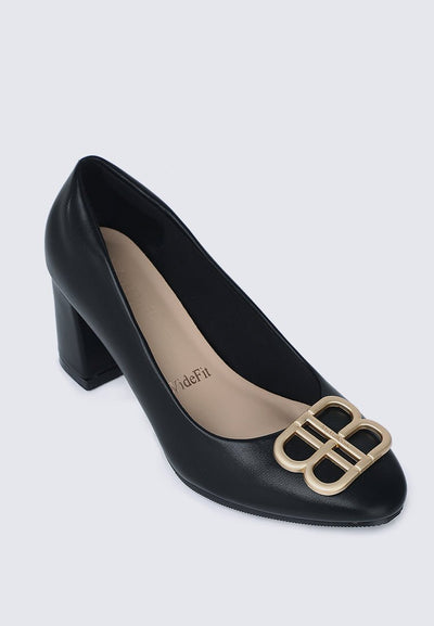 Vanessa Wide Feet Comfy Heels In BlackShoes - myballerine
