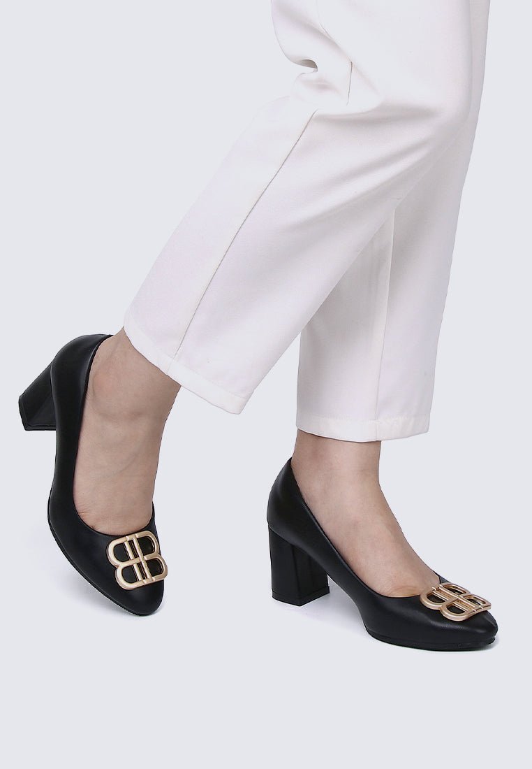 Vanessa Wide Feet Comfy Heels In BlackShoes - myballerine