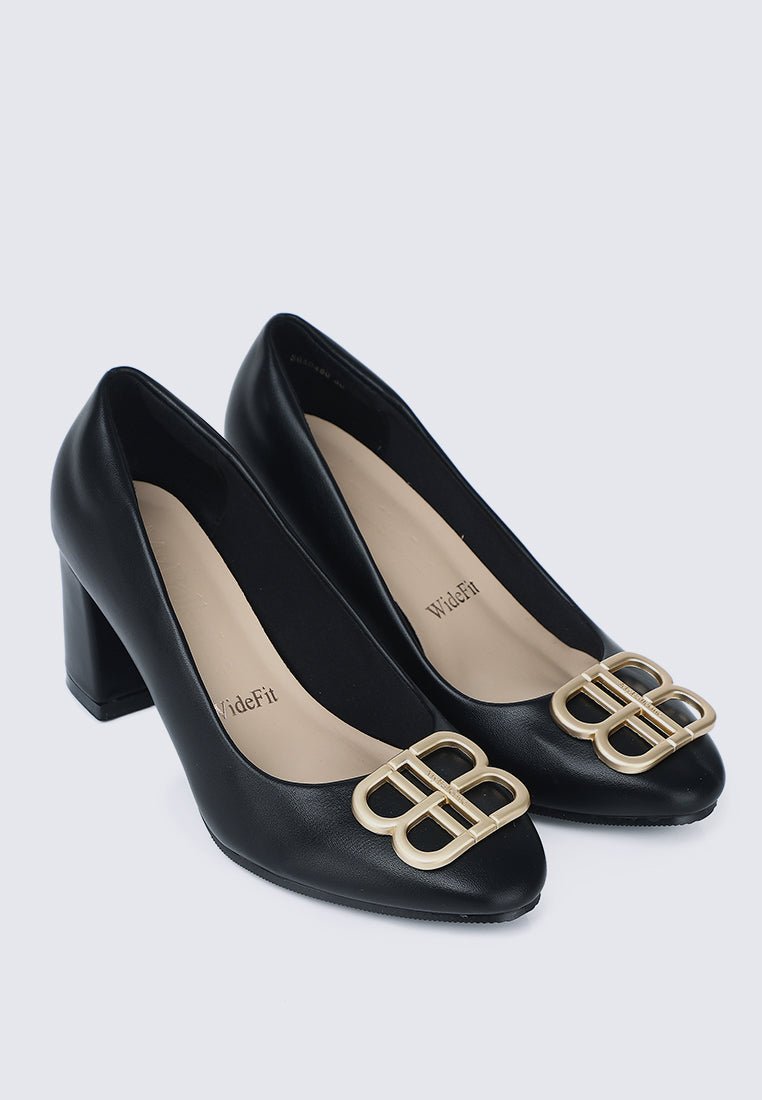 Vanessa Wide Feet Comfy Heels In BlackShoes - myballerine