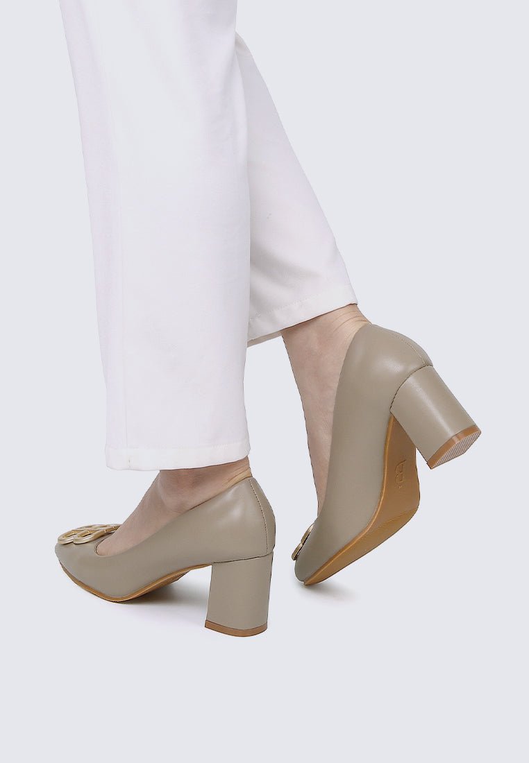 Vanessa Wide Feet Comfy Heels In TaupeShoes - myballerine