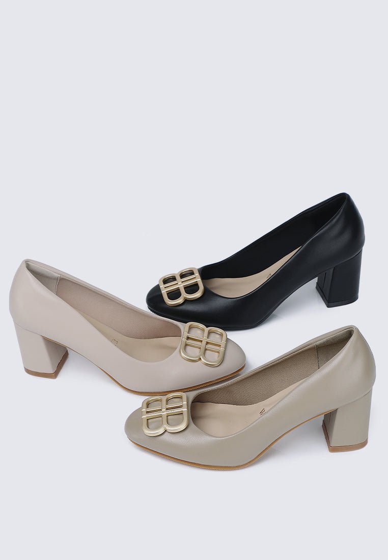 Vanessa Wide Feet Comfy Heels In TaupeShoes - myballerine